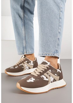 Brązowo-Białe Sneakersy Ozdobione Paskami i Motywem w Krowie Łaty Florgisse ze sklepu born2be.pl w kategorii Buty sportowe damskie - zdjęcie 185421847