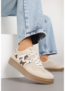 Beżowe Sneakersy z Geometrycznym Wzorem w Krowie Łaty Nariale ze sklepu born2be.pl w kategorii Buty sportowe damskie - zdjęcie 185421865
