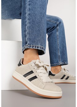 Beżowo-Czarne Sneakersy z Ozdobnymi Paskami Rilanira ze sklepu born2be.pl w kategorii Buty sportowe damskie - zdjęcie 185422087