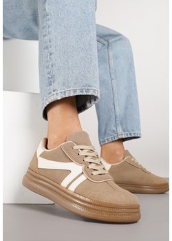 Beżowe Sneakersy w Stylu Tenisówek z Paskami Wiatalle - id: 397233 - marki born2be - 185422225 Beżowe Sneakersy w Stylu Tenisówek z Paskami Wiatalle ze sklepu born2be.pl w kategorii Buty sportowe damskie - zdjęcie 185422225