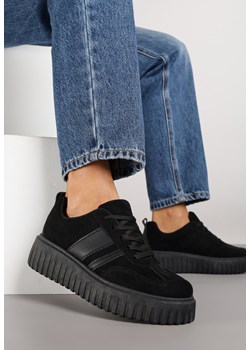 Czarne Sneakersy na Grubej Podeszwie z Tłoczeniem Rilunessa ze sklepu born2be.pl w kategorii Buty sportowe damskie - zdjęcie 185422237