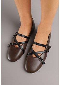 Brązowe Balerinki Vices w Stylu Mary Jane ze Skórzaną Wkładką Nalievre ze sklepu born2be.pl w kategorii Balerinki - zdjęcie 185422798