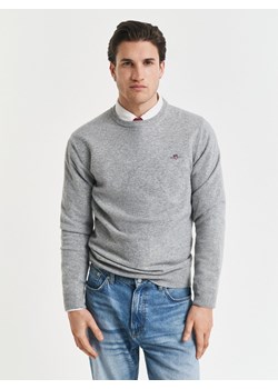 Gant Męski wełniany sweter Mężczyźni Wełna jasny szary marmurkowy ze sklepu vangraaf w kategorii Swetry męskie - zdjęcie 185425607