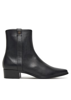 Botki Tommy Hilfiger Th Leather Pointy Zip Bootie FW0FW08980 Czarny ze sklepu eobuwie.pl w kategorii Botki - zdjęcie 185434509