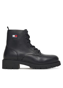 Tommy Jeans Trapery Tjw Lace Up Leather Boot EN0EN02824 Czarny ze sklepu MODIVO w kategorii Workery damskie - zdjęcie 185435645