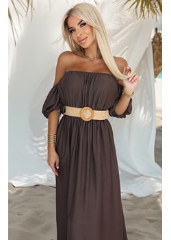 Czekoladowa sukienka maxi w stylu boho z odkrytymi ramionami 614-1, Kolor czekoladowy, Rozmiar one size, NUMOCO BASIC ze sklepu Primodo w kategorii Sukienki - zdjęcie 185436997