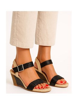 Czarne damskie sandały espadryle na koturnie /G5-3 16270 T192/ ze sklepu Pantofelek24.pl w kategorii Sandały damskie - zdjęcie 185446678