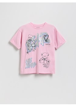 Reserved - T-shirt z nadrukiem - pastelowy róż ze sklepu Reserved w kategorii Bluzki dziewczęce - zdjęcie 185449565
