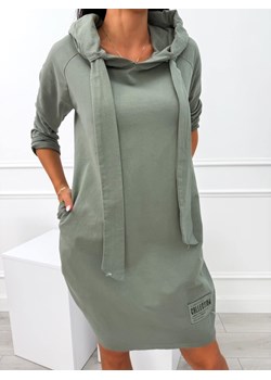 Khaki Dresowa Sukienka z Kapturem ze sklepu ModnaKiecka.pl w kategorii Sukienki - zdjęcie 185451435