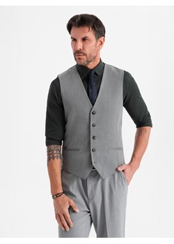Elegancka męska kamizelka w jodełkę SLIM FIT  - szara V1 OM-BLZV-0143 ze sklepu ombre w kategorii Kamizelki męskie - zdjęcie 185457178