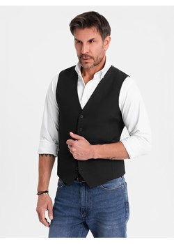 Elegancka męska kamizelka w jodełkę SLIM FIT  - czarna V3 OM-BLZV-0143 ze sklepu ombre w kategorii Kamizelki męskie - zdjęcie 185457196