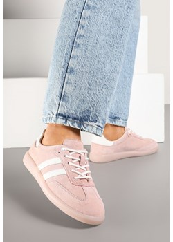 Różowe Skórzane Sneakersy na Płaskiej Podeszwie Ozdobione Paskami Nelavirae ze sklepu born2be.pl w kategorii Buty sportowe damskie - zdjęcie 185458109