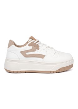 Shelvt Biało beżowe sneakersy na platformie ze sklepu ButyModne.pl w kategorii Buty sportowe damskie - zdjęcie 185466269