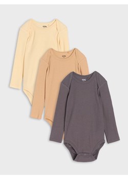 Sinsay - Bawełniane body z długim rękawem 3 pack - kremowy ze sklepu Sinsay w kategorii Body damskie - zdjęcie 185469019