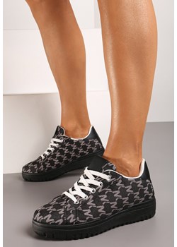 Czarne Sneakersy ze Sznurowaniem na Płaskiej Podeszwie z Wzorem z Liter Nollemia - id: PL23362-38-BLACK - marki Renee - 185472776 Czarne Sneakersy ze Sznurowaniem na Płaskiej Podeszwie z Wzorem z Liter Nollemia ze sklepu renee.pl w kategorii Buty sportowe damskie - zdjęcie 185472776