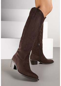 Ciemnobrązowe Kozaki Kowbojki w Klasycznym Stylu z Imitacji Zamszu Lataselia ze sklepu renee.pl w kategorii Kozaki damskie - zdjęcie 185496378