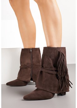Brązowe Botki Boho z Cholewką Imitującą Nogawkę i Frędzlami Zaslie - id: 2517A-54-BROWN - marki Renee - 185496498 Brązowe Botki Boho z Cholewką Imitującą Nogawkę i Frędzlami Zaslie ze sklepu renee.pl w kategorii Botki - zdjęcie 185496498