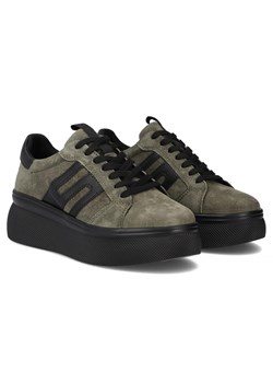 Skórzane sneakersy damskie na platformie khaki Filippo DP7175/25 ze sklepu ulubioneobuwie w kategorii Buty sportowe damskie - zdjęcie 185500039