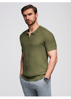 Męska dzianinowa koszulka polo bez zapięcia – oliwkowa V1 OM-POSS-0157 ze sklepu ombre w kategorii T-shirty męskie - zdjęcie 185512238