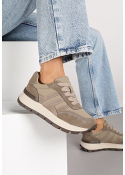 Ciemnobeżowe Sneakersy z Ozdobnymi Przeszyciami Alentia ze sklepu born2be.pl w kategorii Buty sportowe damskie - zdjęcie 185514099