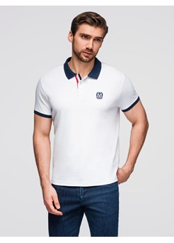 Męska koszulka polo z kolorowymi akcentami – biała V2 OM-POSS-0105 ze sklepu ombre w kategorii T-shirty męskie - zdjęcie 185516159