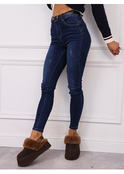 SPODNIE JEANSOWE SKINNY PUSH UP Z PRZETARCIAMI + PASEK ze sklepu olika.com.pl w kategorii Jeansy damskie - zdjęcie 185522795