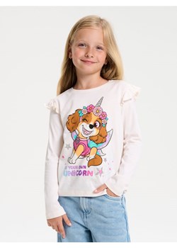 Sinsay - Bawełniana koszulka z falbanką PAW Patrol - kremowy ze sklepu Sinsay w kategorii Bluzki dziewczęce - zdjęcie 185524075