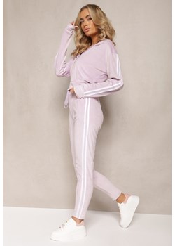 Jasnofioletowy 2-Częściowy Komplet Dresowy z Weluru z Ozdobnymi Lampasami Bluza i Spodnie Anelpe ze sklepu renee.pl w kategorii Dresy damskie - zdjęcie 185536176