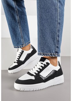 Biało-Czarne Sneakersy z Geometrycznym Wzorem i Perforacją Idellie ze sklepu born2be.pl w kategorii Buty sportowe damskie - zdjęcie 185536365