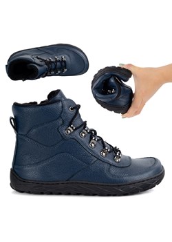 Buty barefoot zimowe damskie skórzane ocieplane wełną lekkie granatowe 1292 ze sklepu butyolivier w kategorii Półbuty damskie - zdjęcie 185537839