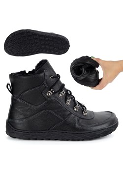 Buty barefoot zimowe damskie skórzane ocieplane wełną szeroki przód czarne 1292 ze sklepu butyolivier w kategorii Botki - zdjęcie 185537868