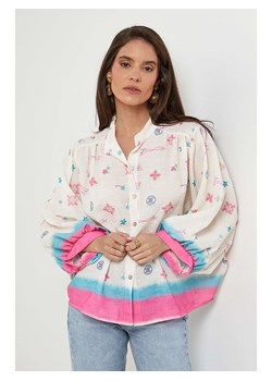 Rodier Lin Lniana bluzka w kolorze biało-różowym ze sklepu Limango Polska w kategorii Koszule damskie - zdjęcie 185550417
