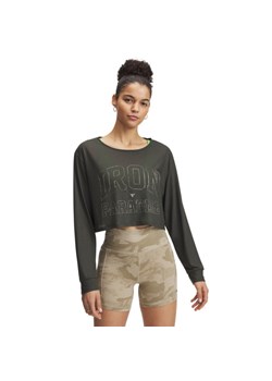 Damski longsleeve treningowy z nadrukiem Under Armour Project Rock IP LS - khaki ze sklepu Sportstylestory.com w kategorii Bluzki damskie - zdjęcie 185554858