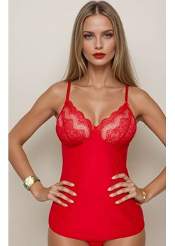 Czerwona krótka koszulka z koronką Cassi, Kolor czerwony, Rozmiar S, PariPari Lingerie ze sklepu Intymna w kategorii Koszule nocne - zdjęcie 185558109