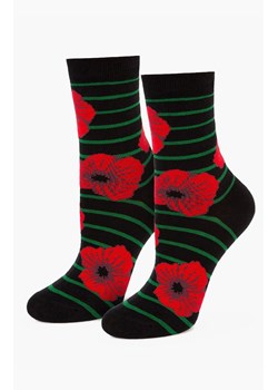Marilyn Skarpetki damskie czarne w stylowe czerwone maki Poppy, Kolor czarno-czerwono-zielony, Rozmiar 36-40, Marilyn ze sklepu Intymna w kategorii Skarpetki damskie - zdjęcie 185558406