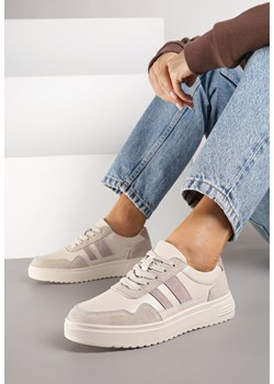 Beżowe Sneakersy ze Skóry Naturalnej Ozdobione Paskami Arabbela ze sklepu renee.pl w kategorii Buty sportowe damskie - zdjęcie 185561076