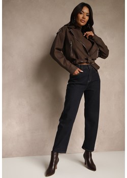 Granatowe Jeansy Mom Fit Regular Waist Ahortia ze sklepu renee.pl w kategorii Jeansy damskie - zdjęcie 185565197