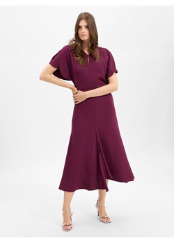 BOSS Damska sukienka midi - Denaz Kobiety wiskoza bakłażanowy jednolity ze sklepu vangraaf w kategorii Sukienki - zdjęcie 185572385