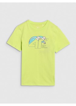 Chłopięcy t-shirt z nadrukiem 4F 4FJWSS25TTSHM1917 - zielony ze sklepu Sportstylestory.com w kategorii T-shirty chłopięce - zdjęcie 185581146