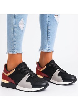 Sznurowane czarno bordowe buty sportowe /D3-3 +H2 15772 T089/ ze sklepu Pantofelek24.pl w kategorii Buty sportowe damskie - zdjęcie 185582917