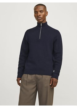 Jack & Jones Męski sweter z dzianiny - Milano Mężczyźni Bawełna granatowy jednolity ze sklepu vangraaf w kategorii Swetry męskie - zdjęcie 185589587