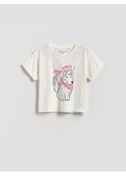 Reserved - T-shirt z nadrukiem - złamana biel ze sklepu Reserved w kategorii Bluzki dziewczęce - zdjęcie 185590615