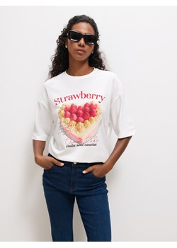 Mohito - Bawełniany t-shirt z nadrukiem - biały ze sklepu Mohito w kategorii Bluzki damskie - zdjęcie 185593199