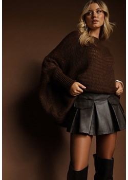 Brązowy Luźny Sweter Dzianinowy w Stylu Ponczo Nattava ze sklepu renee.pl w kategorii Swetry damskie - zdjęcie 185595999