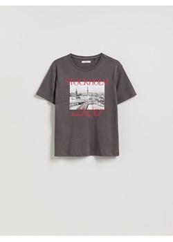 Reserved - T-shirt z nadrukiem - ciemnoszary ze sklepu Reserved w kategorii Bluzki damskie - zdjęcie 185608448