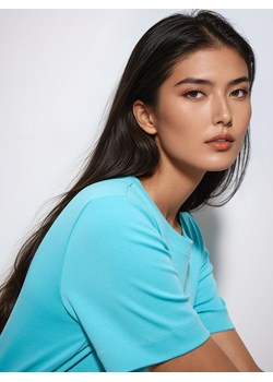 Mohito - Niebieski t-shirt z merceryzowanej bawełny - turkusowy ze sklepu Mohito w kategorii Bluzki damskie - zdjęcie 185618635