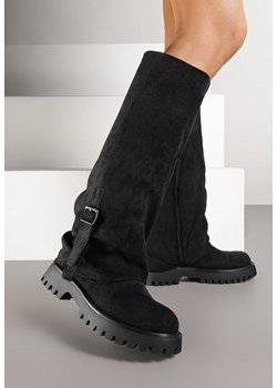 Czarne Kozaki Ozdobione Klamrą i Wywiniętą Cholewką Laticea ze sklepu renee.pl w kategorii Kozaki damskie - zdjęcie 185620907