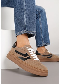 Brązowe Sneakersy Zamszowe w Stylu Tenisówek z Geometrycznym Wzorem Naliane ze sklepu born2be.pl w kategorii Buty sportowe damskie - zdjęcie 185621107