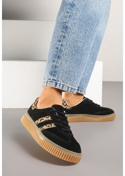 Czarne Zamszowe Sneakersy w Stylu Kultowych Tenisówek ze Skórzaną Wkładką i Wzorem w Panterkę Tenannia ze sklepu renee.pl w kategorii Buty sportowe damskie - zdjęcie 185625309