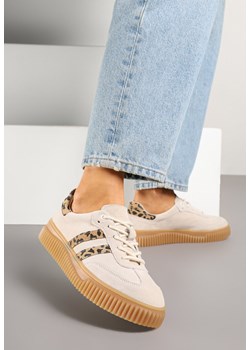 Beżowe Zamszowe Sneakersy w Stylu Kultowych Tenisówek ze Skórzaną Wkładką i Wzorem w Panterkę Tenannia ze sklepu renee.pl w kategorii Buty sportowe damskie - zdjęcie 185625315